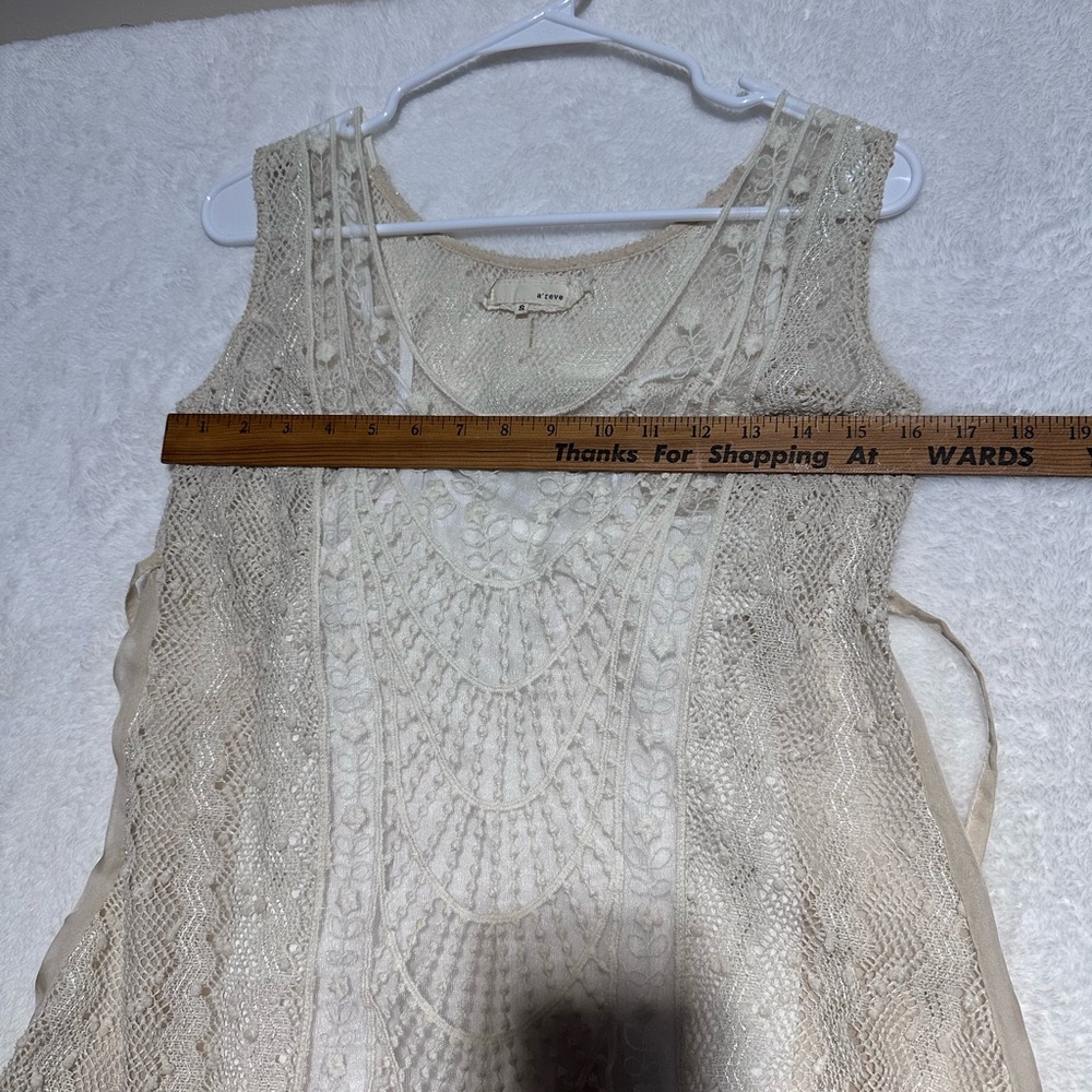 A'reve Layered Crochet Floral Lace Sleeveless Blouse Cream Ivory size Small - Picture 9 of 10
